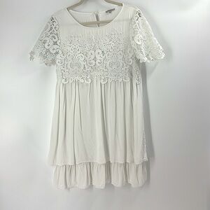 Jodifil White tiered flowing sundress lace baby doll romantic cottage core